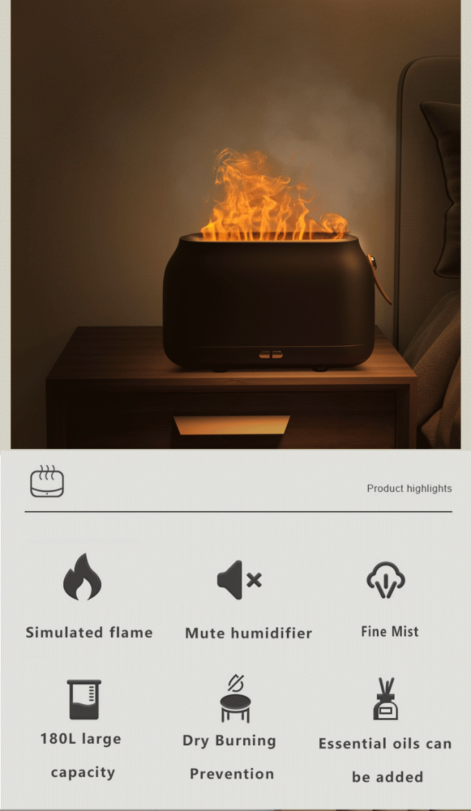 التسليم المقطوع المضخم Rgb Light 180Ml مرطب عيد الميلاد الموجات فوق الصوتية النيران النفط Diffuser مرطب النيران Dropshipping 3